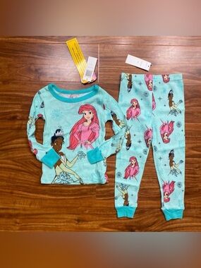 NWT New Toddler Girl Disney Princess Tiana Ariel Long Sleeve Pajamas Size 3T